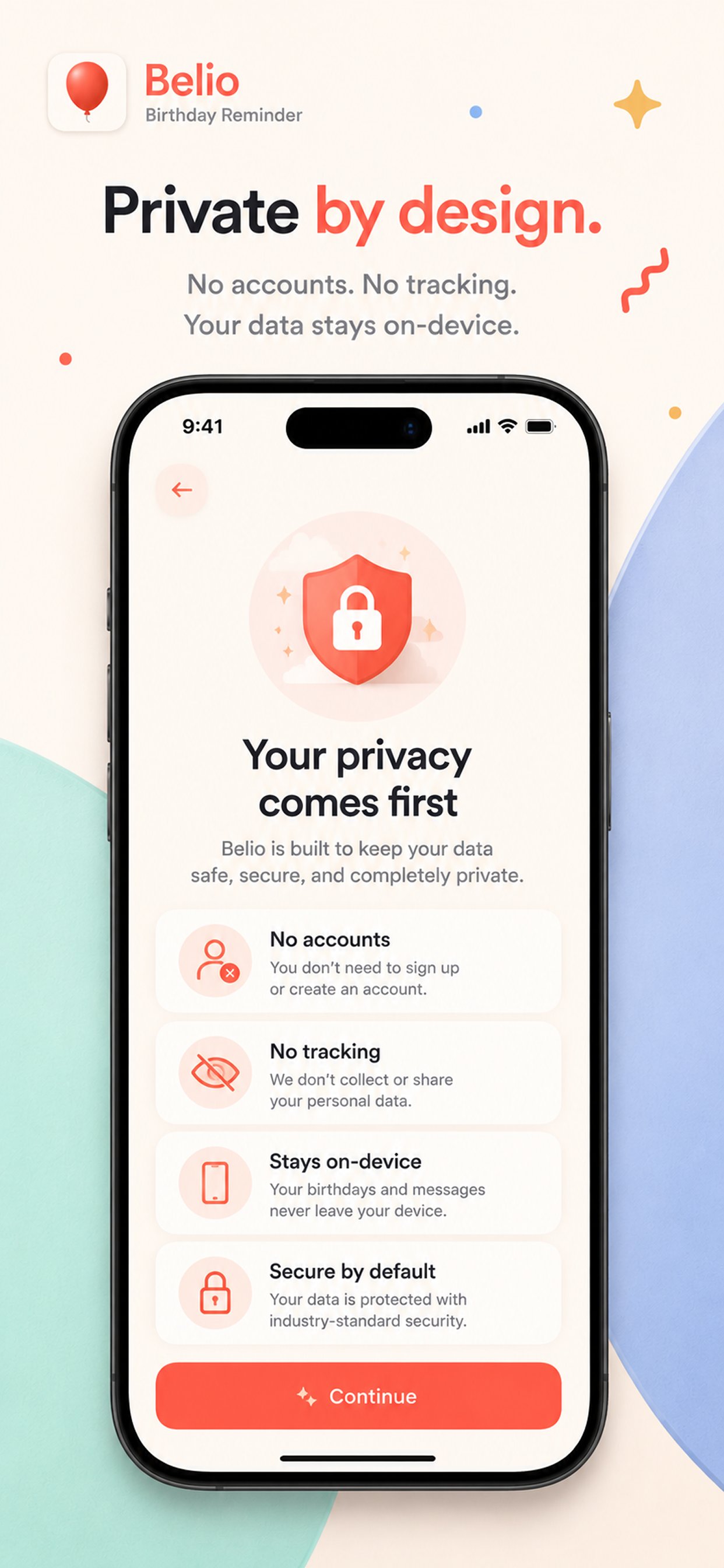 Belio privacy onboarding screen