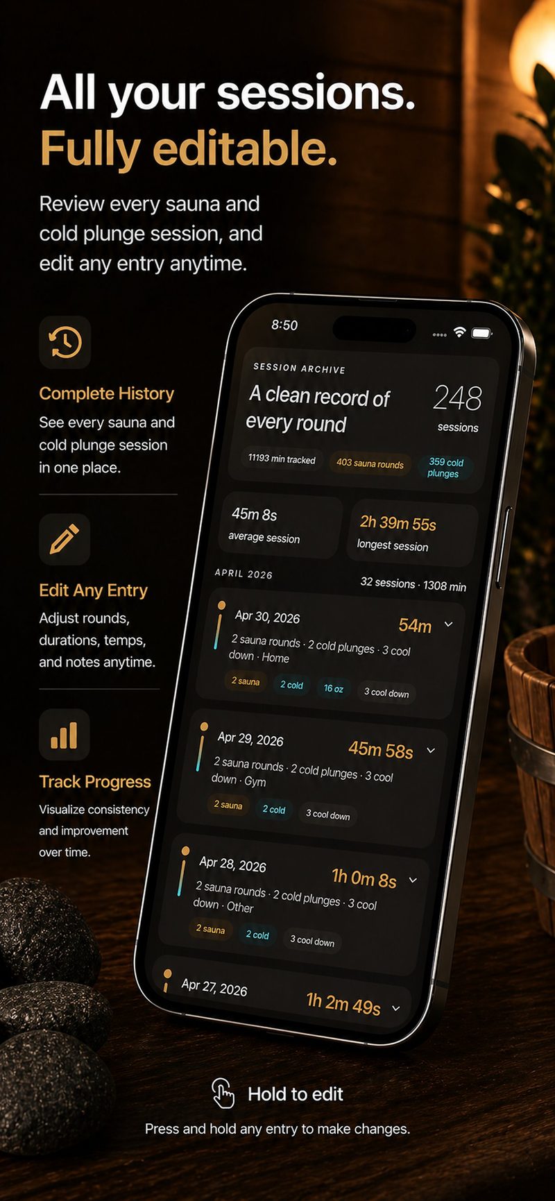 Cedar session archive with detailed entries by month