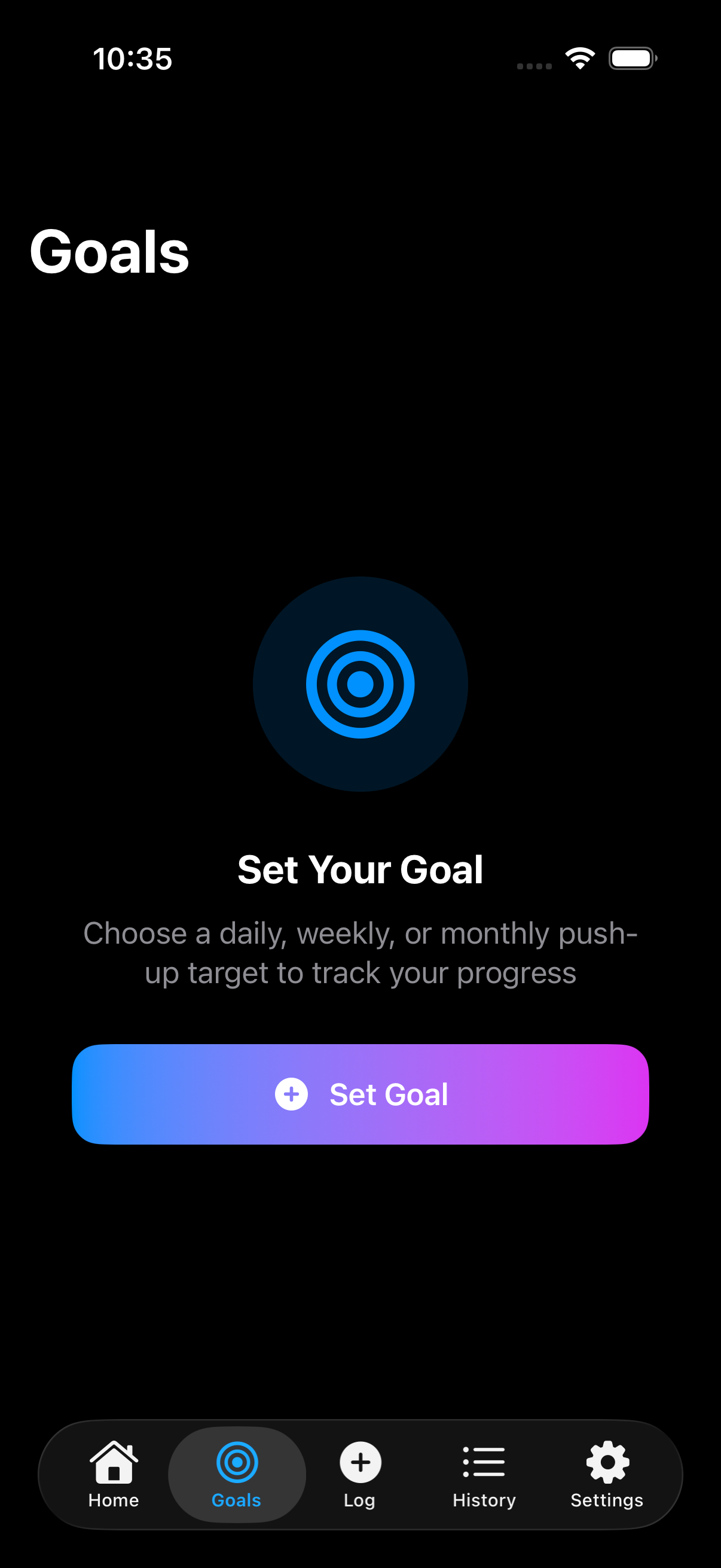 Goals screen in dark mode